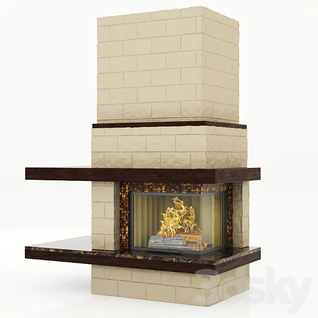 contemporary corner fireplace 3DModel