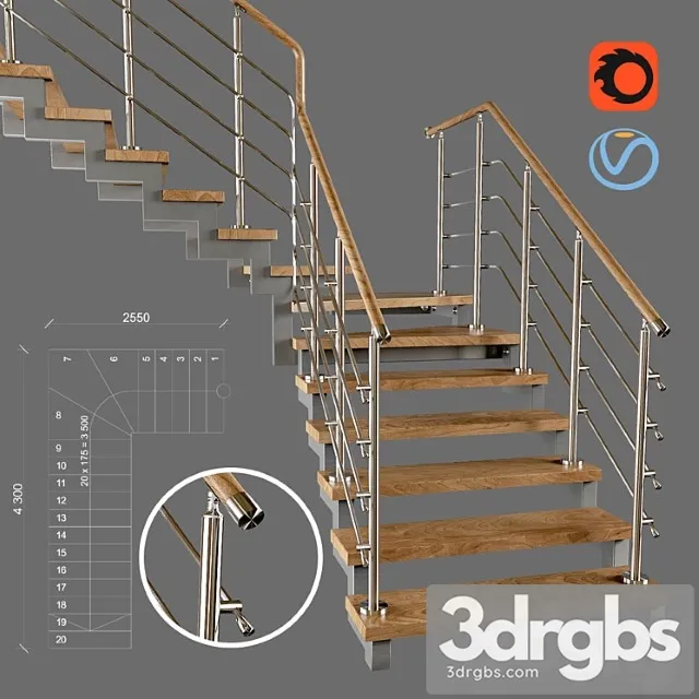 Contemporary corner staircase with staggered steps 3D Model Download