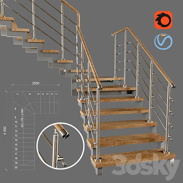 Contemporary corner staircase with staggered steps Free Download