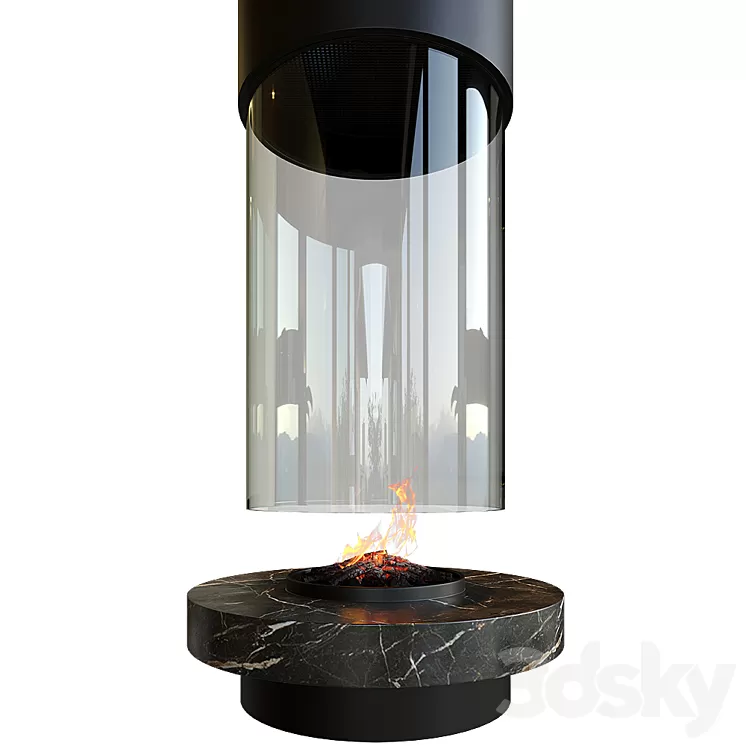 Contemporary fireplace (round) 3D Model