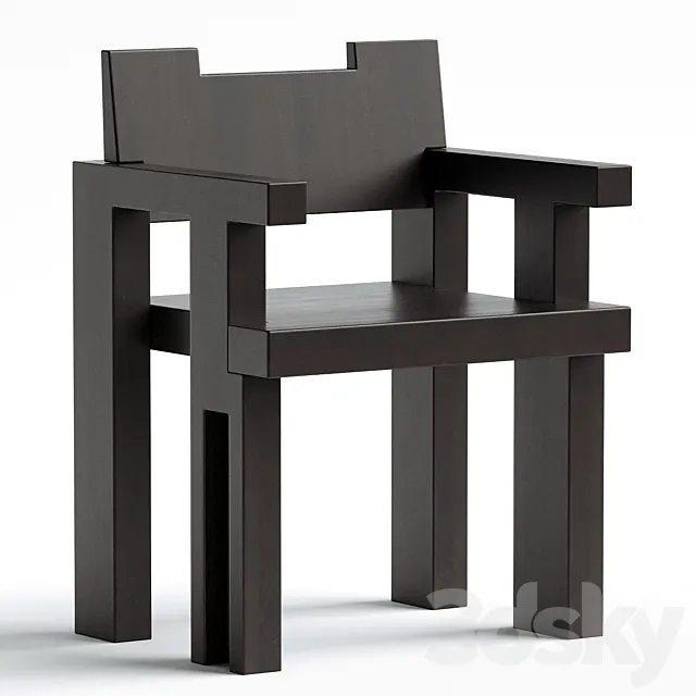 Contemporary Lacquered Wood Dining Chair 3D Model