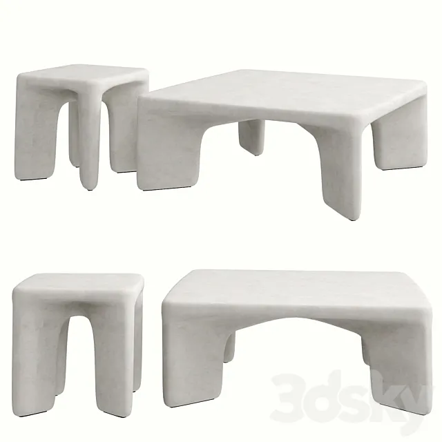 Contemporary Low Leg Concrete Tables 3DModel