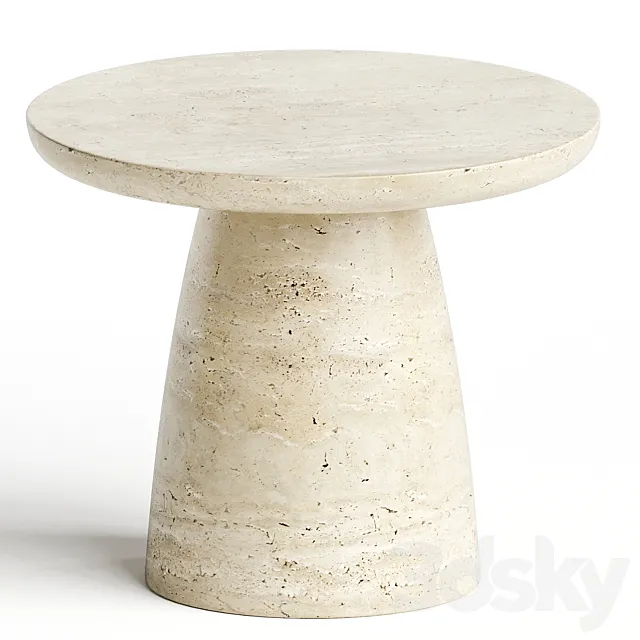 Contemporary Minimal Round Coffee Side Table in Travertine Stone Natural Pores 3D Model
