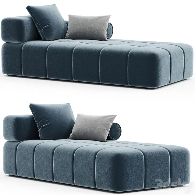 Contemporary Modular Sofa Settee in Velvet Blue Marine with metal base 01 3D Model Contemporary Modular Sofa Settee in Velvet Blue Marine with metal base 01 3D Model