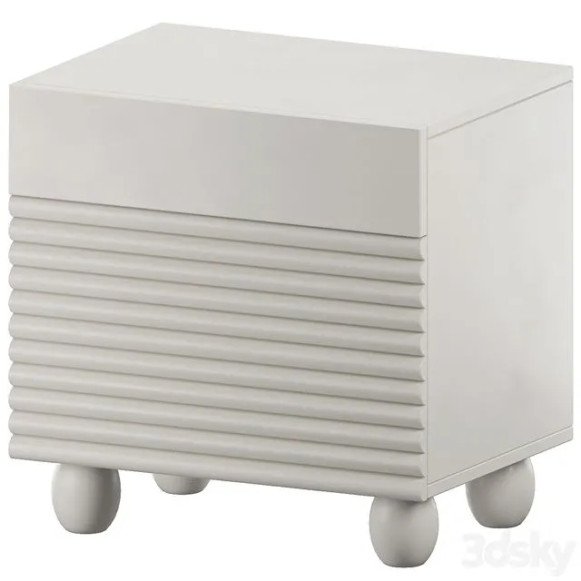Contemporary Wooden Bed Nightstand in White with Two Drawers 3D Model