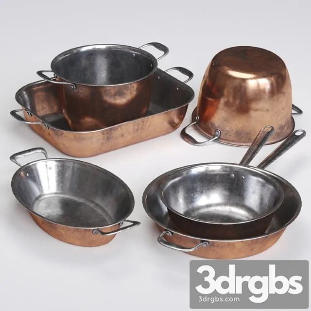 Copper cookwares set 3D Model Download
