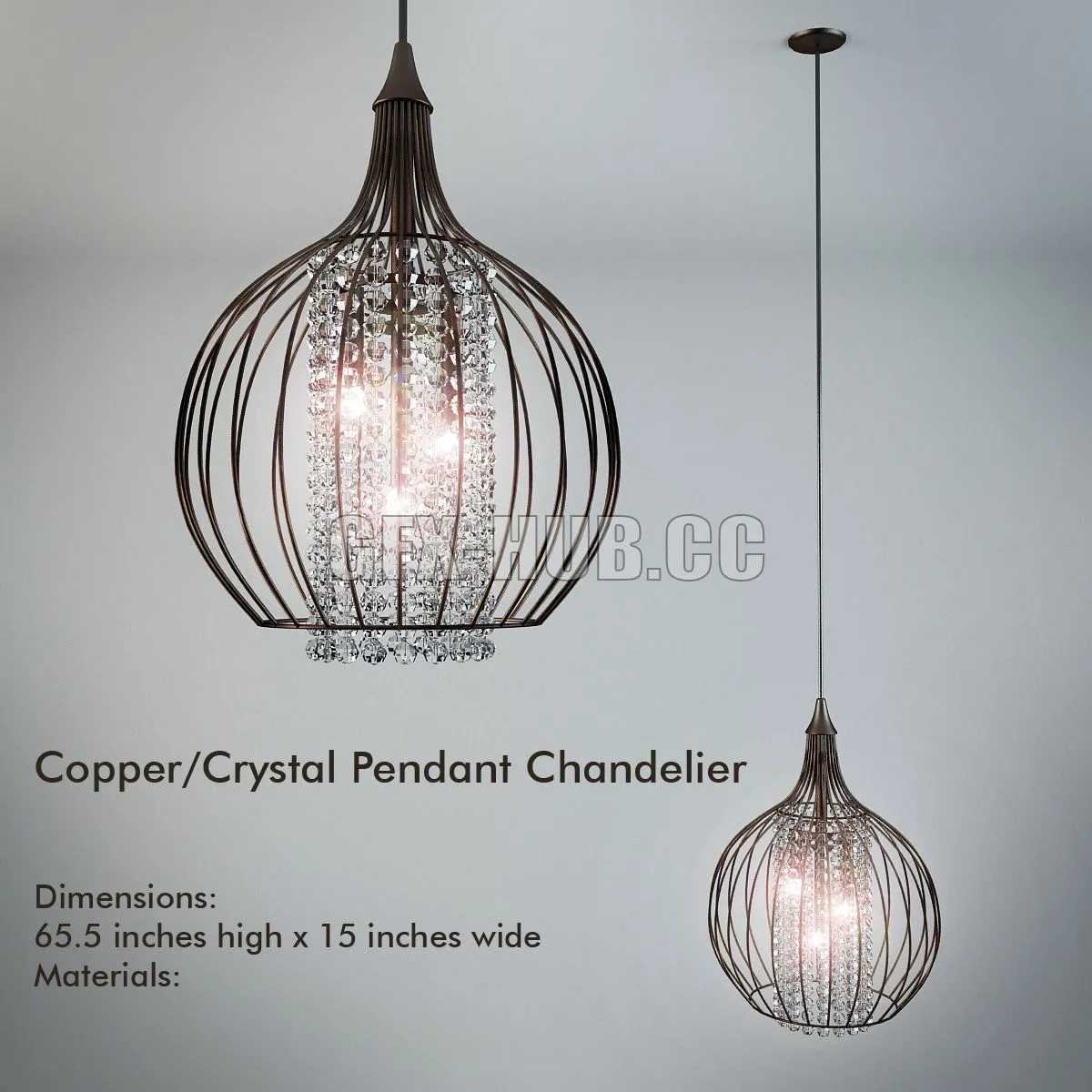 Copper Crystal Pendant 3D Model