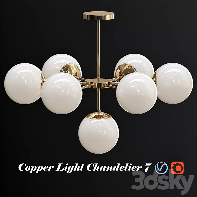 Copper light chandelier 7 3D Model