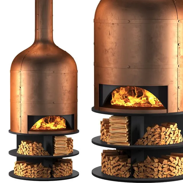 Copper oven fireplace for pizza and barbecue 3D Model