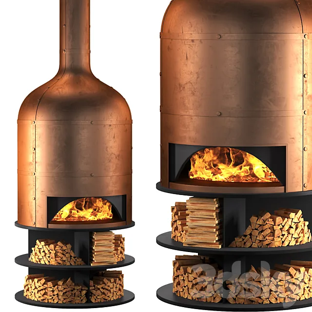 Copper oven fireplace for pizza and barbecue Free Download