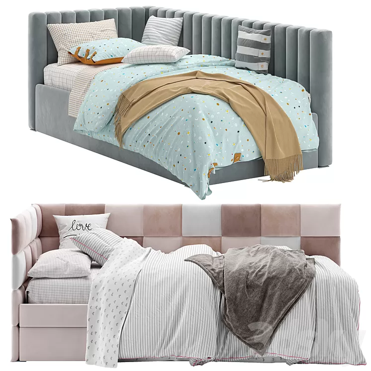 Corner Bed With Panels 3D Model