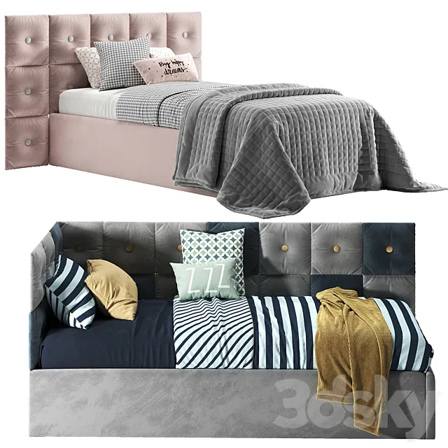 Corner bed with Pillow panels 3DModel Corner bed with Pillow panels 3DModel