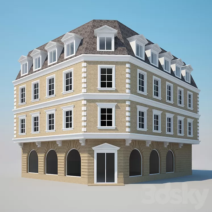 Corner house in European style 3D Model