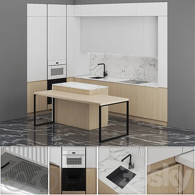 Corner Kitchen Rindr with Island 3D Model