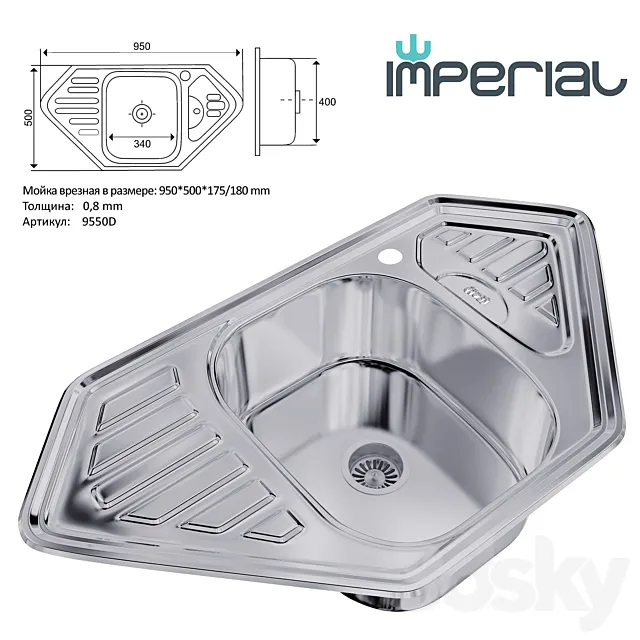 corner sink “Imperial” art. 9550D 3D Model corner sink “Imperial” art. 9550D 3D Model