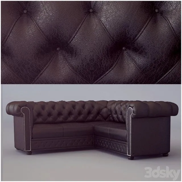 Corner sofa Chesterfield Classic Corner Suite Antique Brown 3D Model