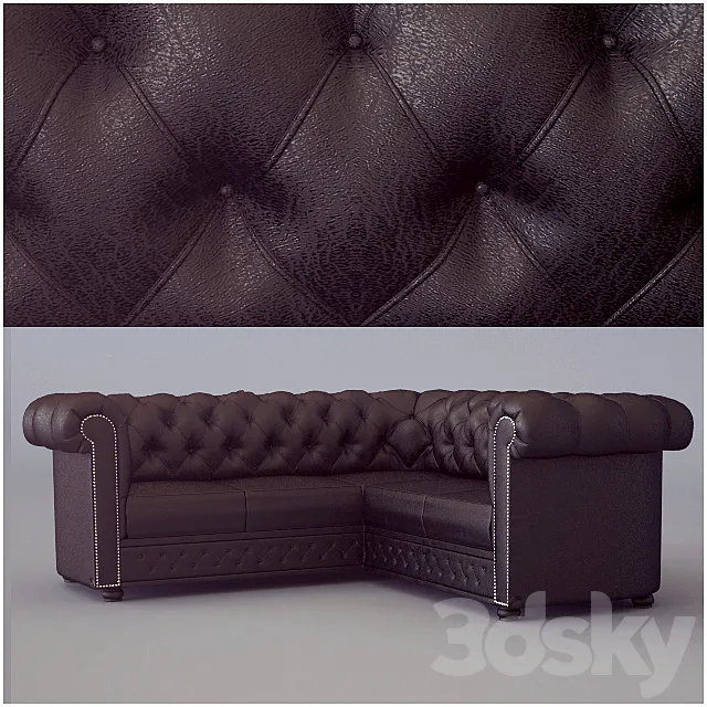 Corner sofa Chesterfield Classic Corner Suite Antique Brown 3DModel