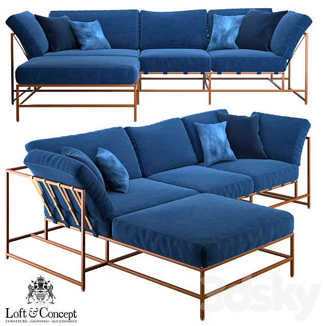 Corner sofa Indigo Denim and copper Sectional 3D Model Corner sofa Indigo Denim and copper Sectional 3D Model