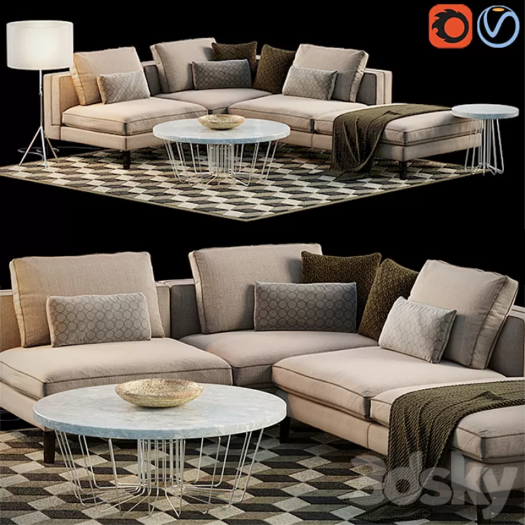 Corner Sofa Set 3D Model