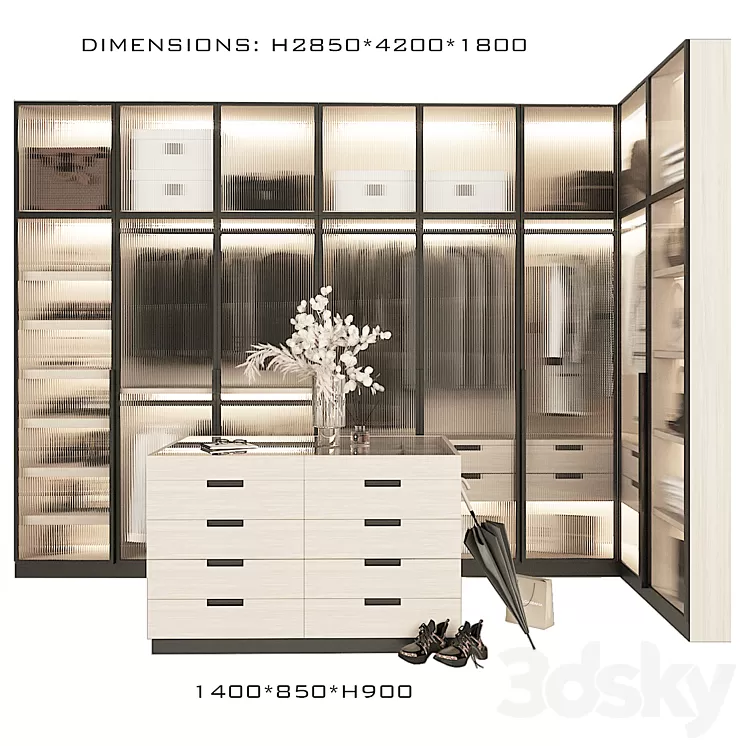 Corner wardrobe with island 3D Model Free Download