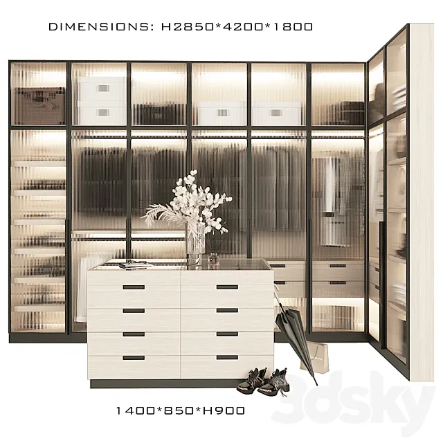 Corner wardrobe with island 3D Model Corner wardrobe with island 3D Model