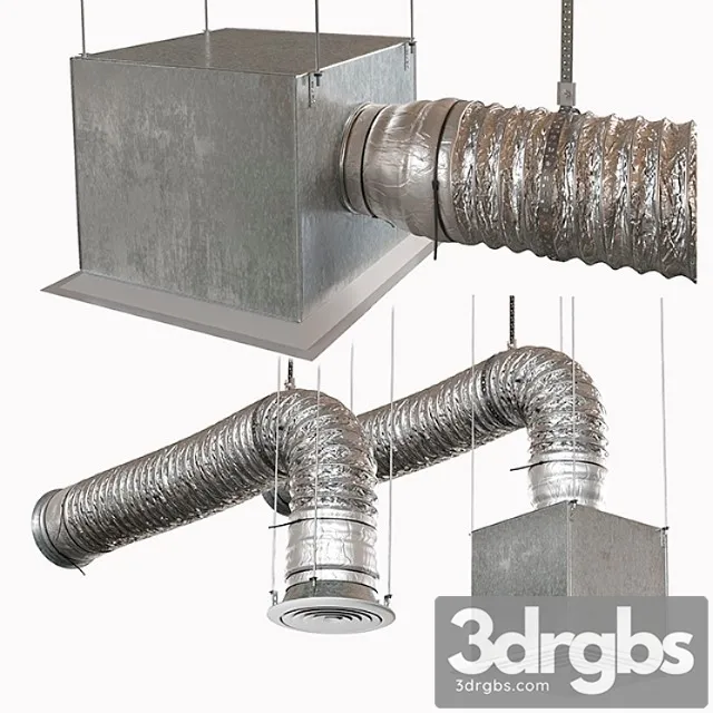 Corrugated ventilation pipe with diffuser 3D Model Download