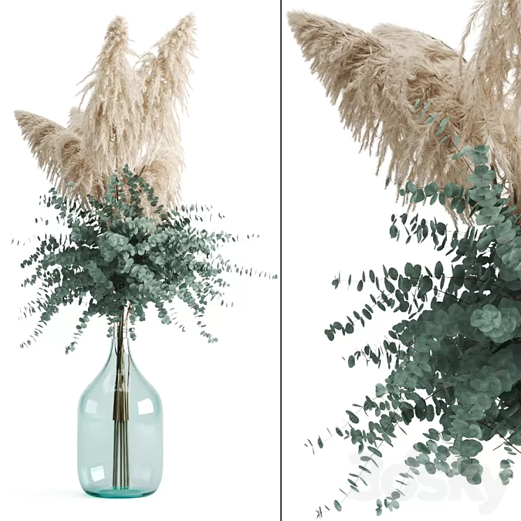 Cortaderia and eucalyptus in a large bottle 3D Model