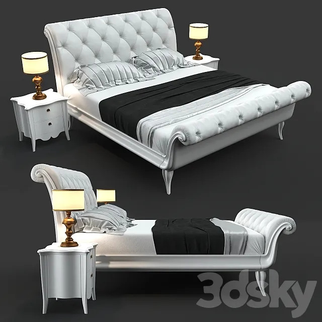 CorteZari Gaston bed Sofia bedside & lamp 3D Model CorteZari Gaston bed Sofia bedside & lamp 3D Model