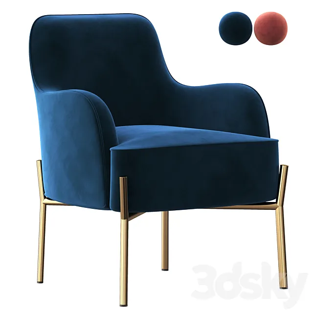Corvus Penzing Velvet Upholstered Accent Chair with Golden Legs 3DModel