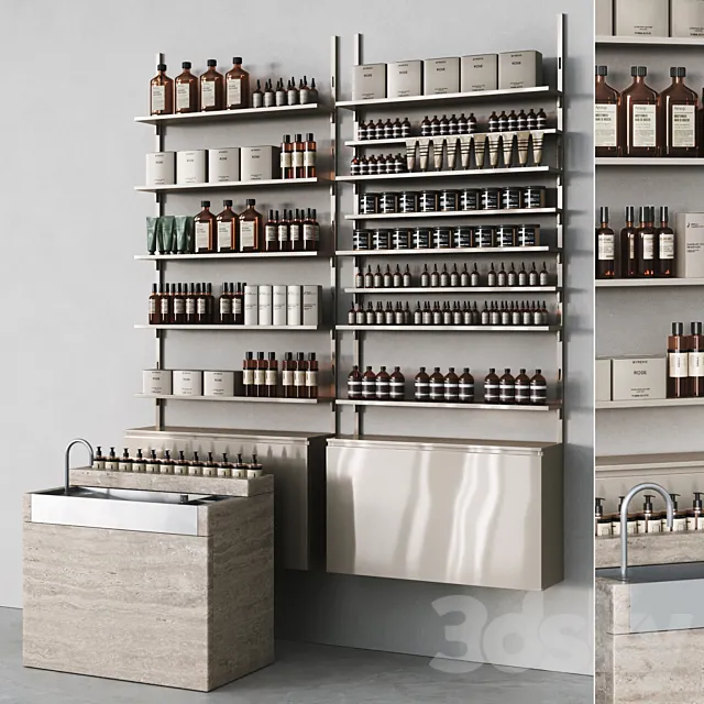 Cosmetic set with metal shelving and washbasin Free Download
