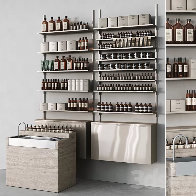 Cosmetic set with metal shelving and washbasin 3D Model