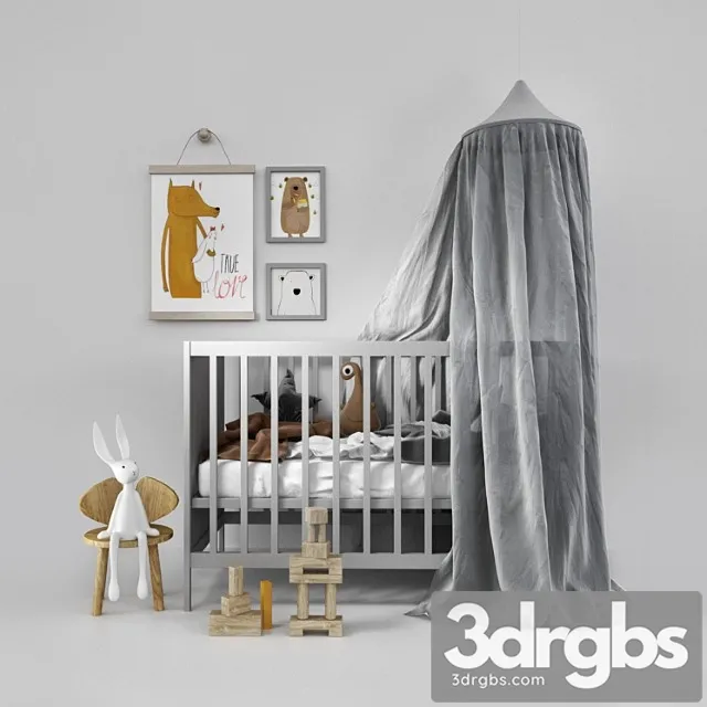 Cot with Canopy 3D Model Download