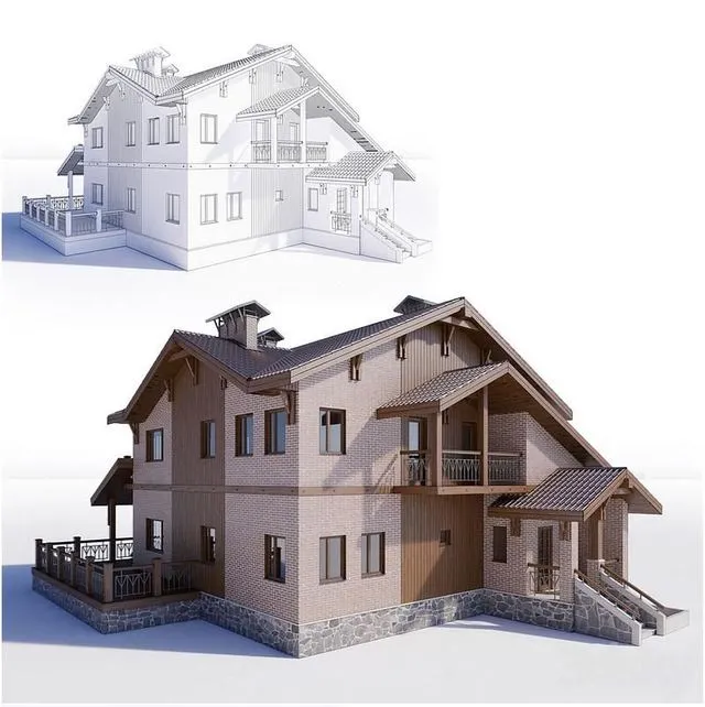 Cottage 003 (House-Brick) 3D Model