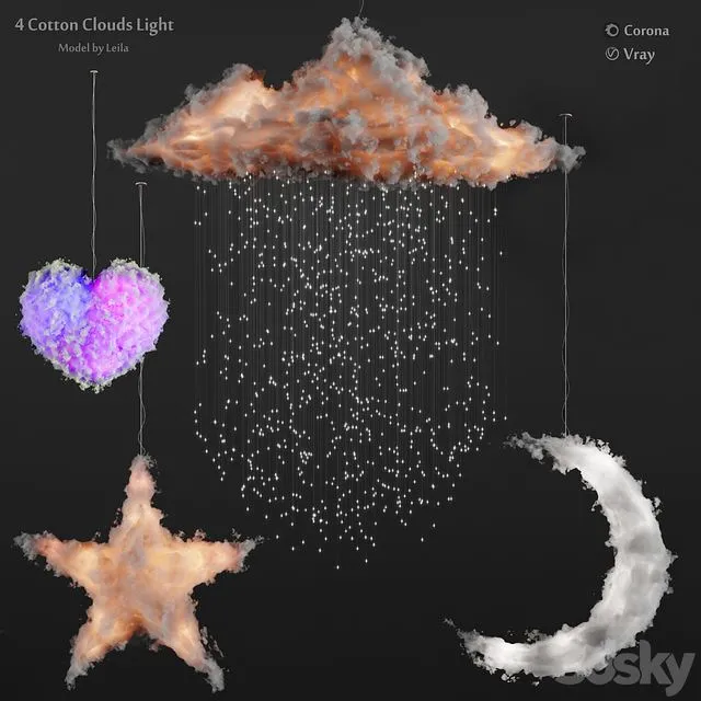 Cotton clouds lights 3D Model