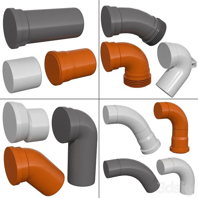 Counstraction designer water supply sewerage pipes fittings clamps crosspieces couplings 3D Model