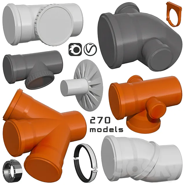 Counstraction designer water supply sewerage  pipes fittings clamps crosspieces couplings Free Download