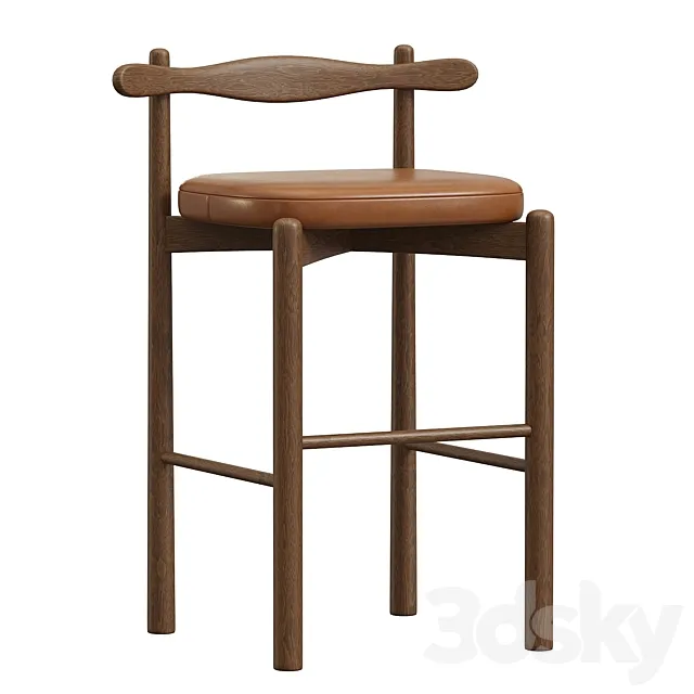Counter Stool UCA Dark Brown Wood 3D Model
