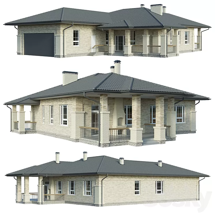 Country house with garage 3D Model