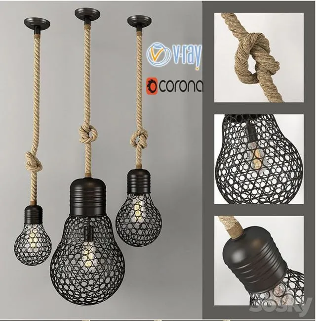 Country Loft pendant lamp set 3D Model