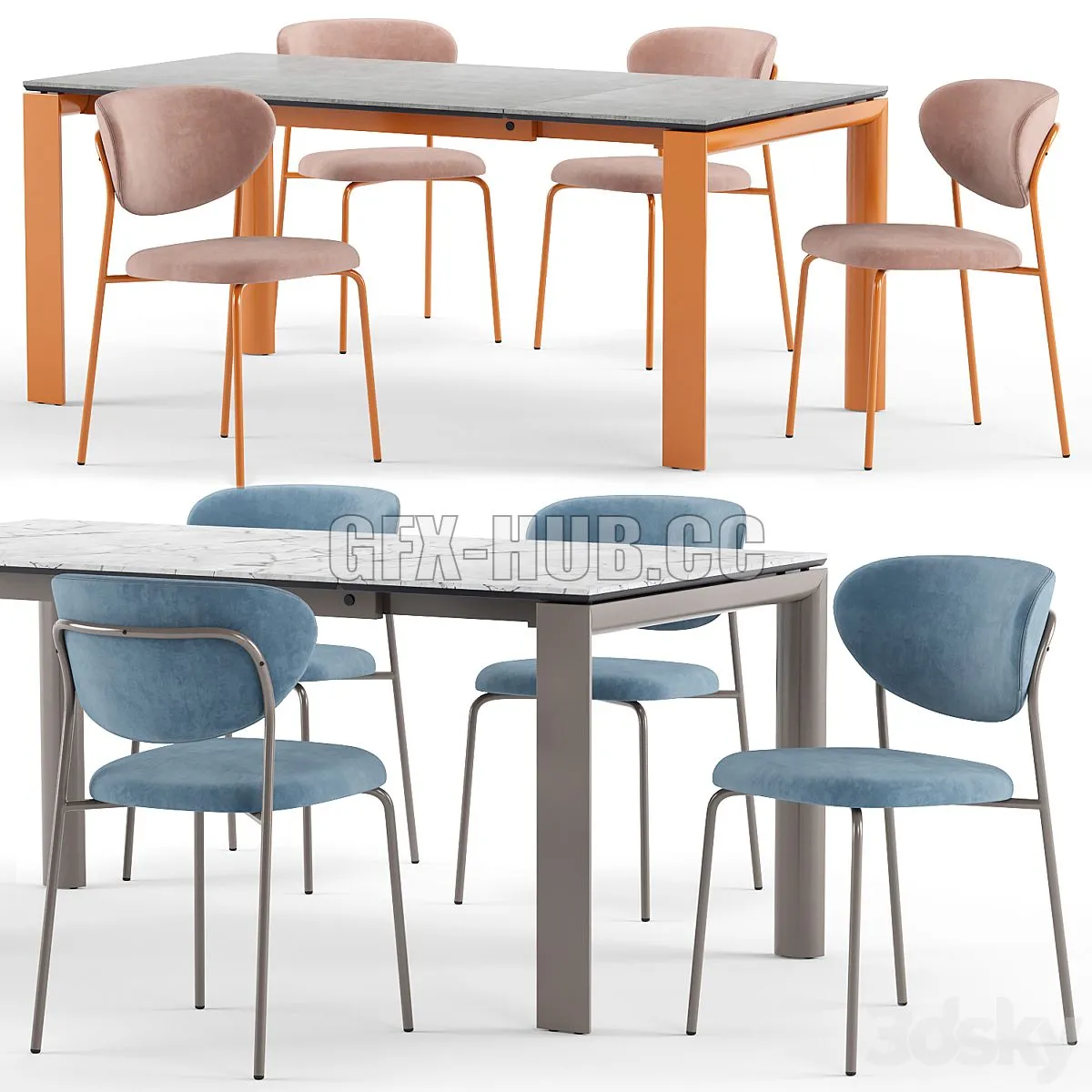 Cozy chair and Dorian table – connubia calligaris 3D Model