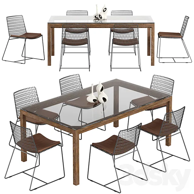 Crate and Barrel Tig chair Parsons table set 3D Model