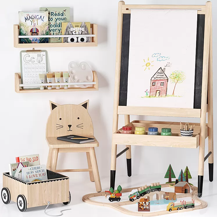 Crate and Barrel Wooden Art Easel Toy and Decor for Kids 3D Model Free Download