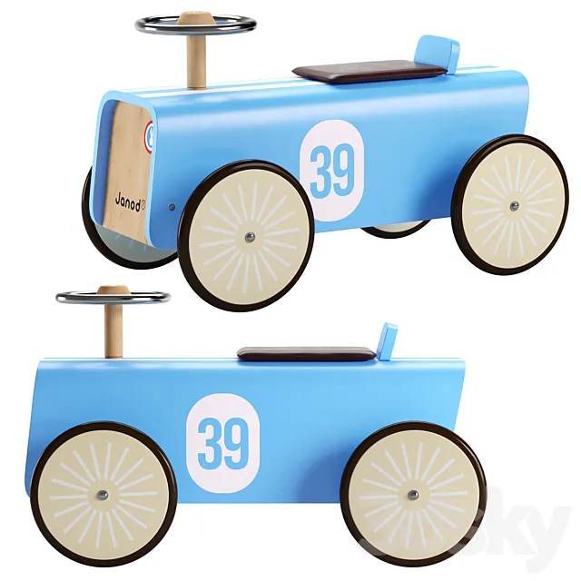 Crate and Kids Janod Blue Car Ride-On 3DModel Crate and Kids Janod Blue Car Ride-On 3DModel