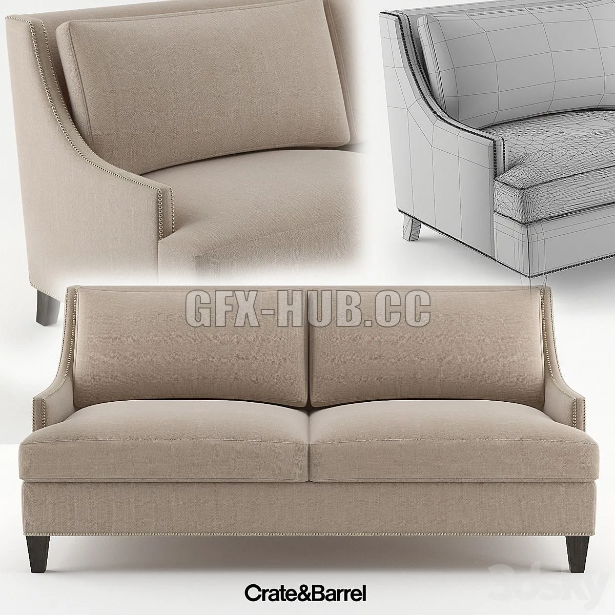 Crate & Barrel _ Barrimgton Sofa 3D Model Crate & Barrel _ Barrimgton Sofa 3D Model