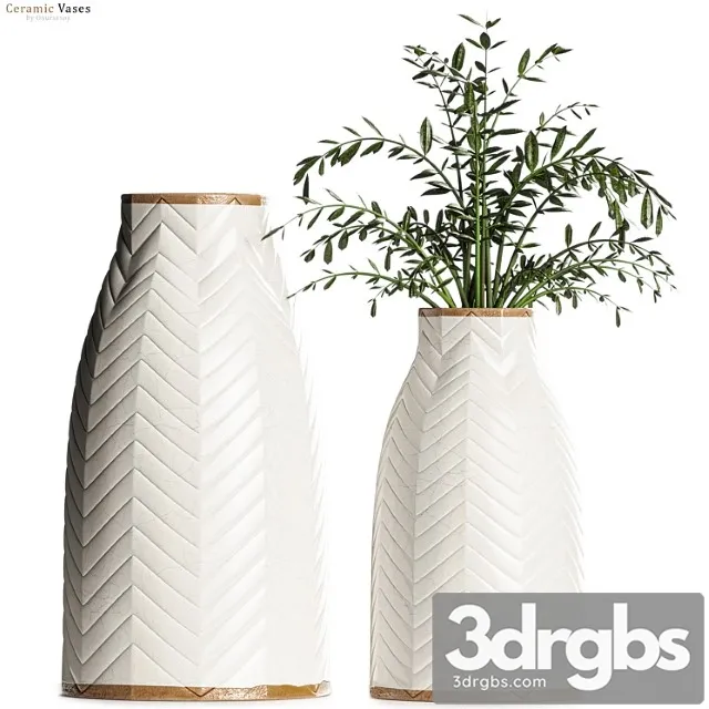 Crate Barrel Adra Vases With Plants 3D Model Download