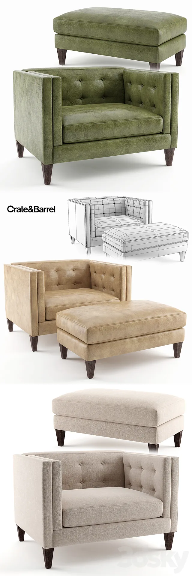 Crate & Barrel Aidan Chair 3D Model Crate & Barrel Aidan Chair 3D Model
