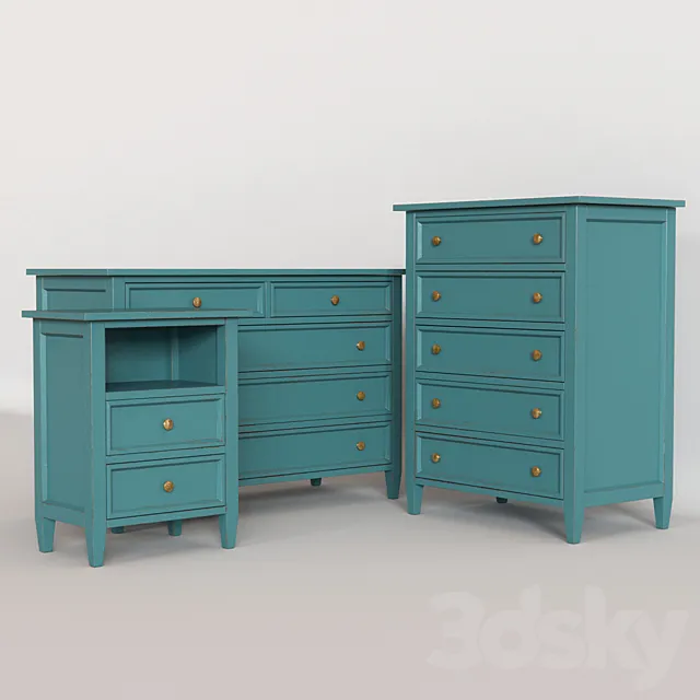 Crate & Barrel Harbor Blue Chest Dresser Nightstand. 3D Model
