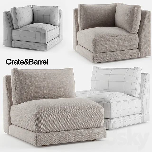Crate & Barrel Moda Armless Chair + Moda Corner Chair 3DModel