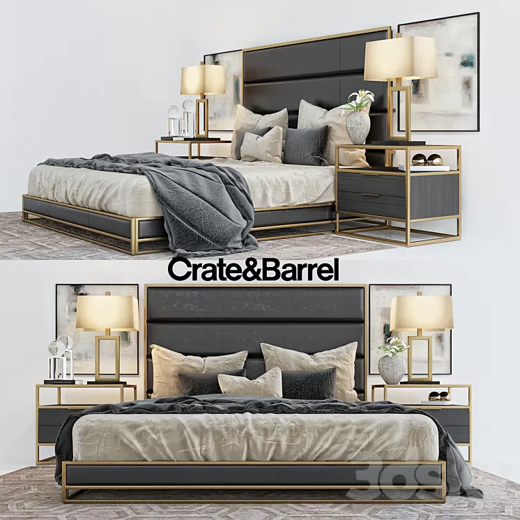 Crate & Barrell oxford collection bed 3D Model Crate & Barrell oxford collection bed 3D Model