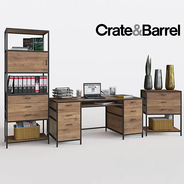 Crate&Barrel Knox Executive Desk set 3D Model Crate&Barrel Knox Executive Desk set 3D Model